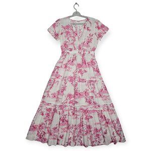 Johnny Was Pink Firebird Pintuck Tiered Maxi Dress XS